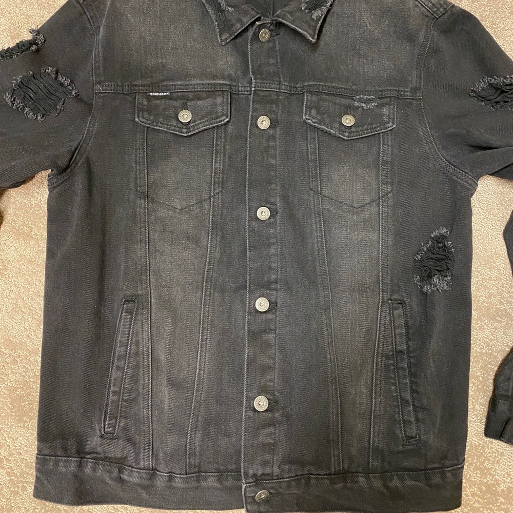 Men’s Request Black Distressed Jean Jacket XL
